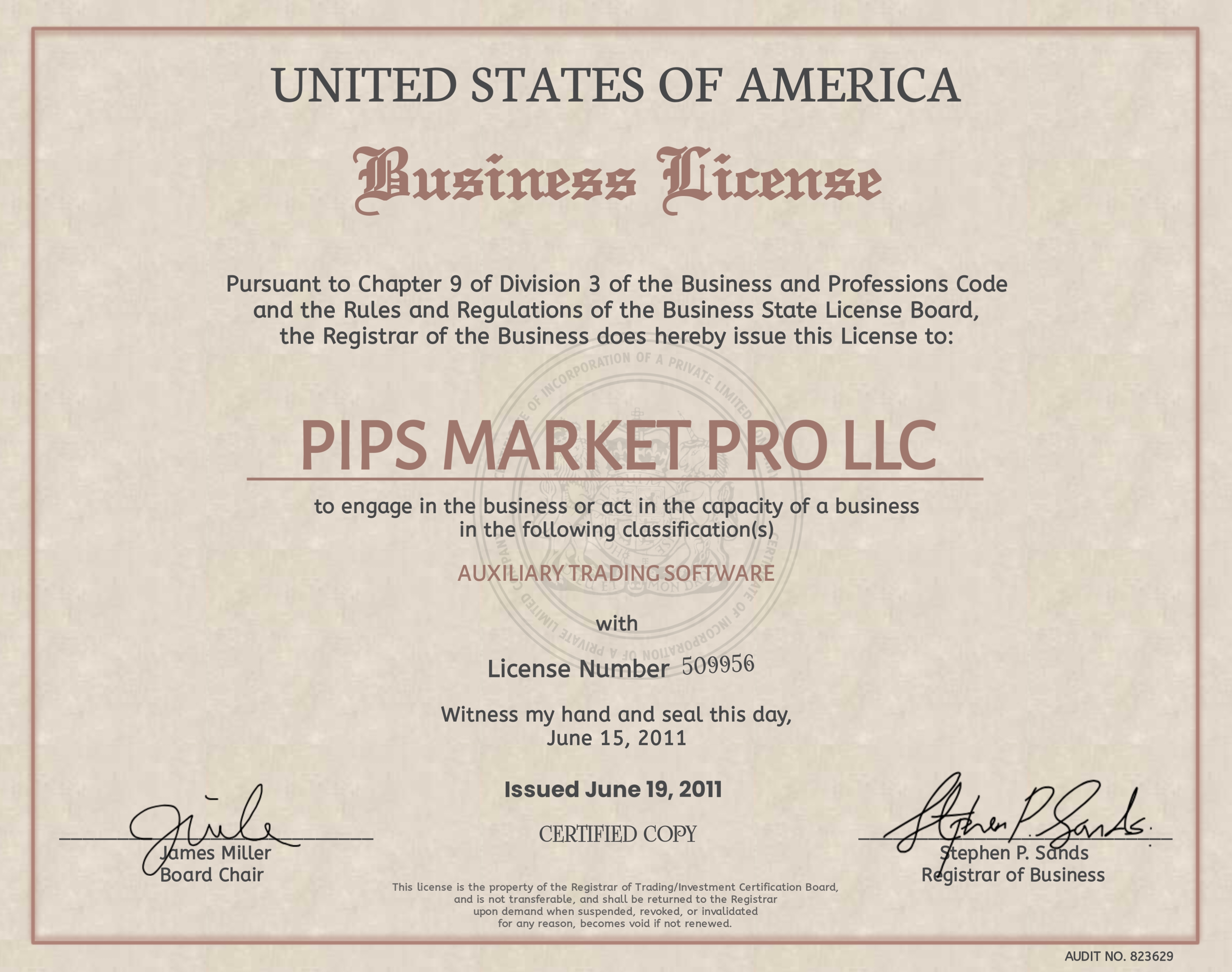 Pips Market Pro, Inc. was founded by its Chairman James Miller